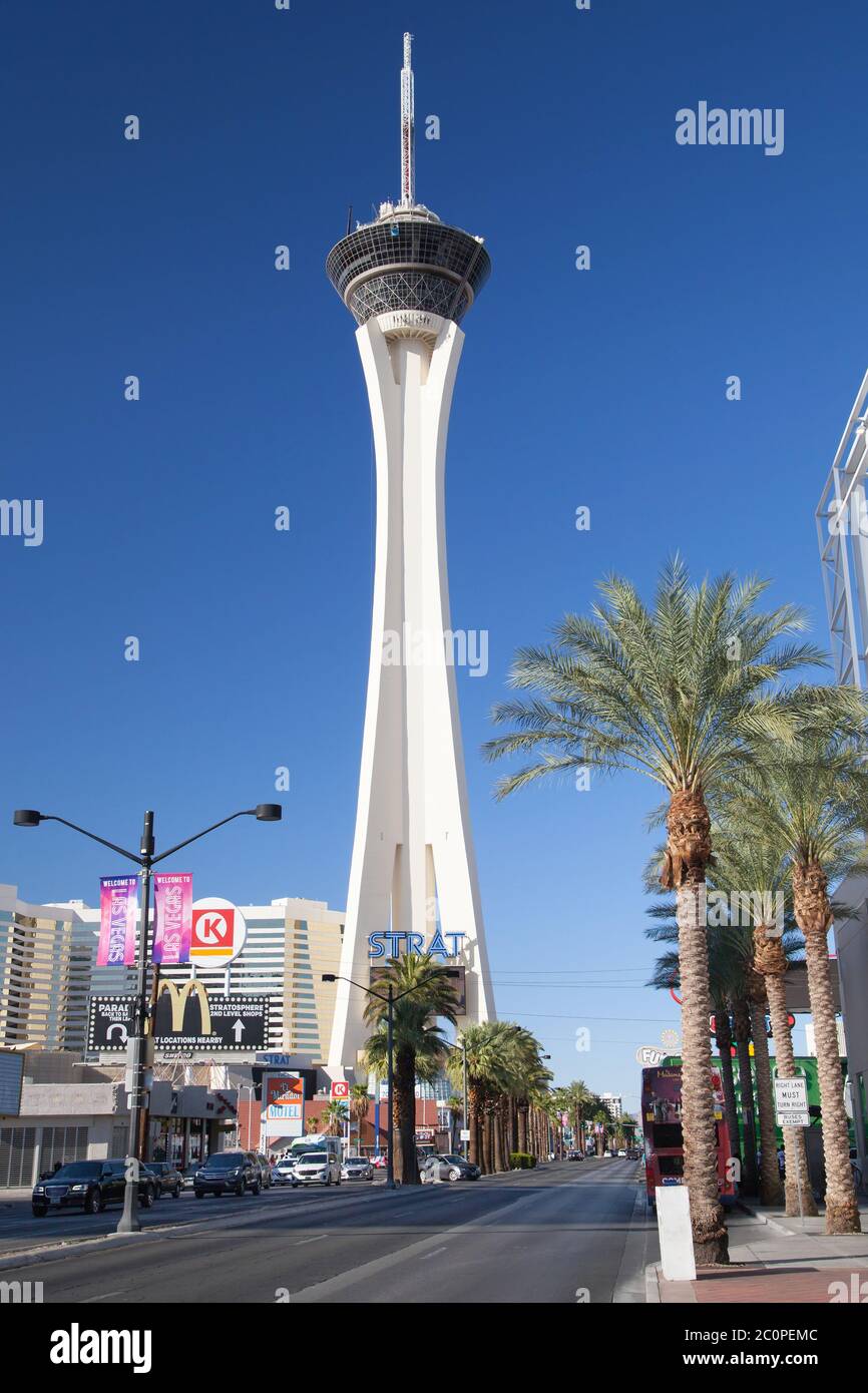 Las Vegas, Nevada - 30. August 2019: Stratosphere Tower in Las Vegas, Nevada, USA. Stockfoto