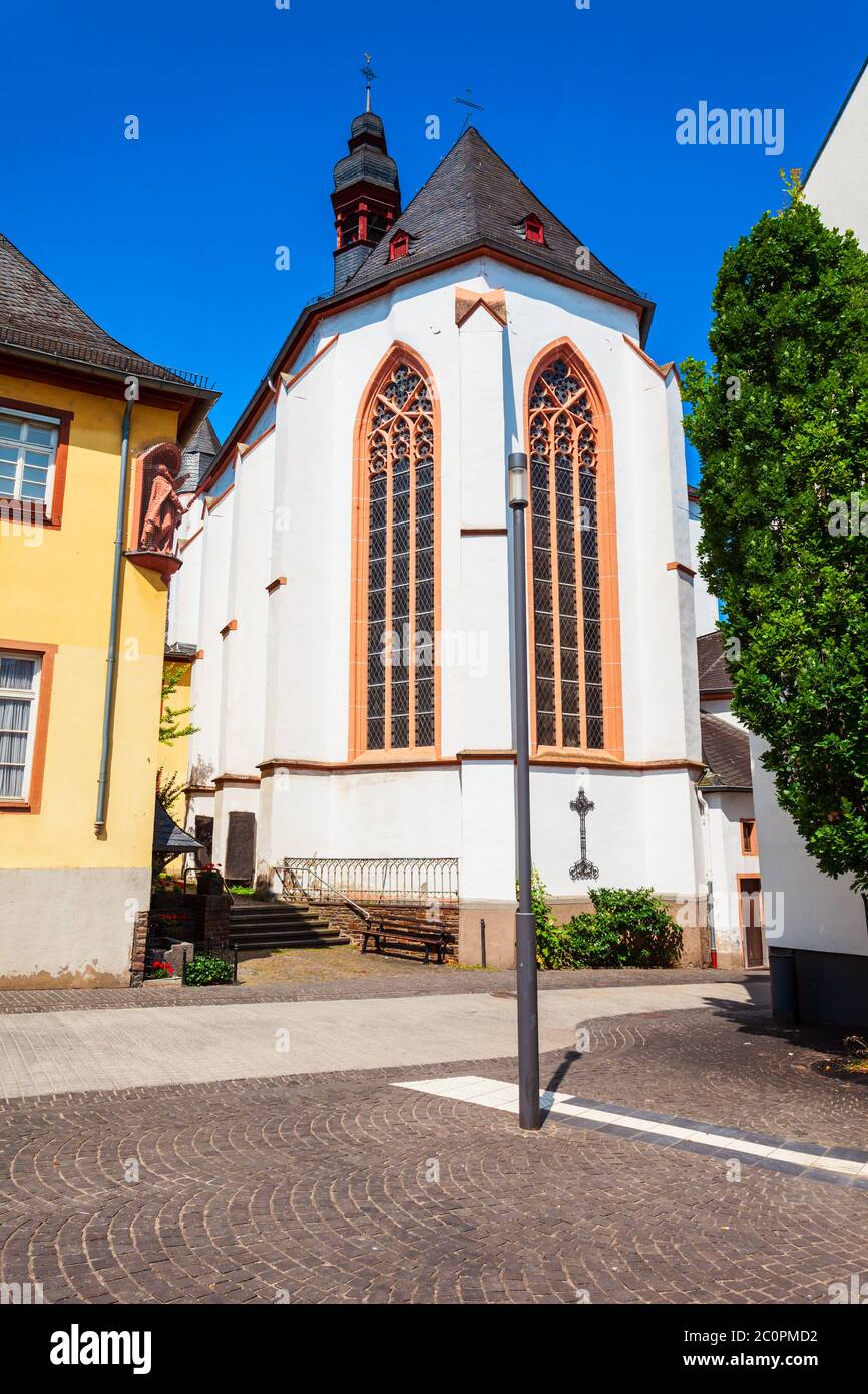 Karmelitenkirche in Boppard. Boppard ist die Stadt in der Rheinschlucht, Deutschland. Stockfoto