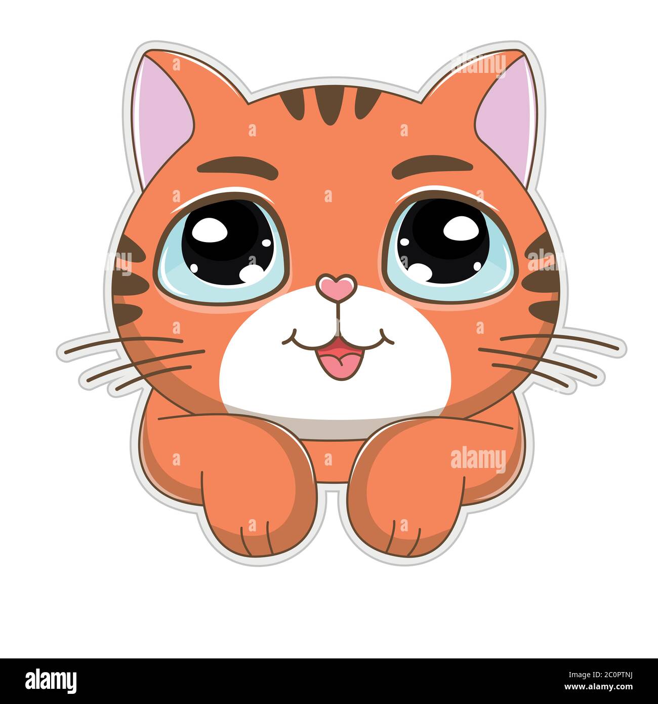 Nette Cartoon Katze mit großen Augen auf einem weißen Hintergrund Stock Vektor