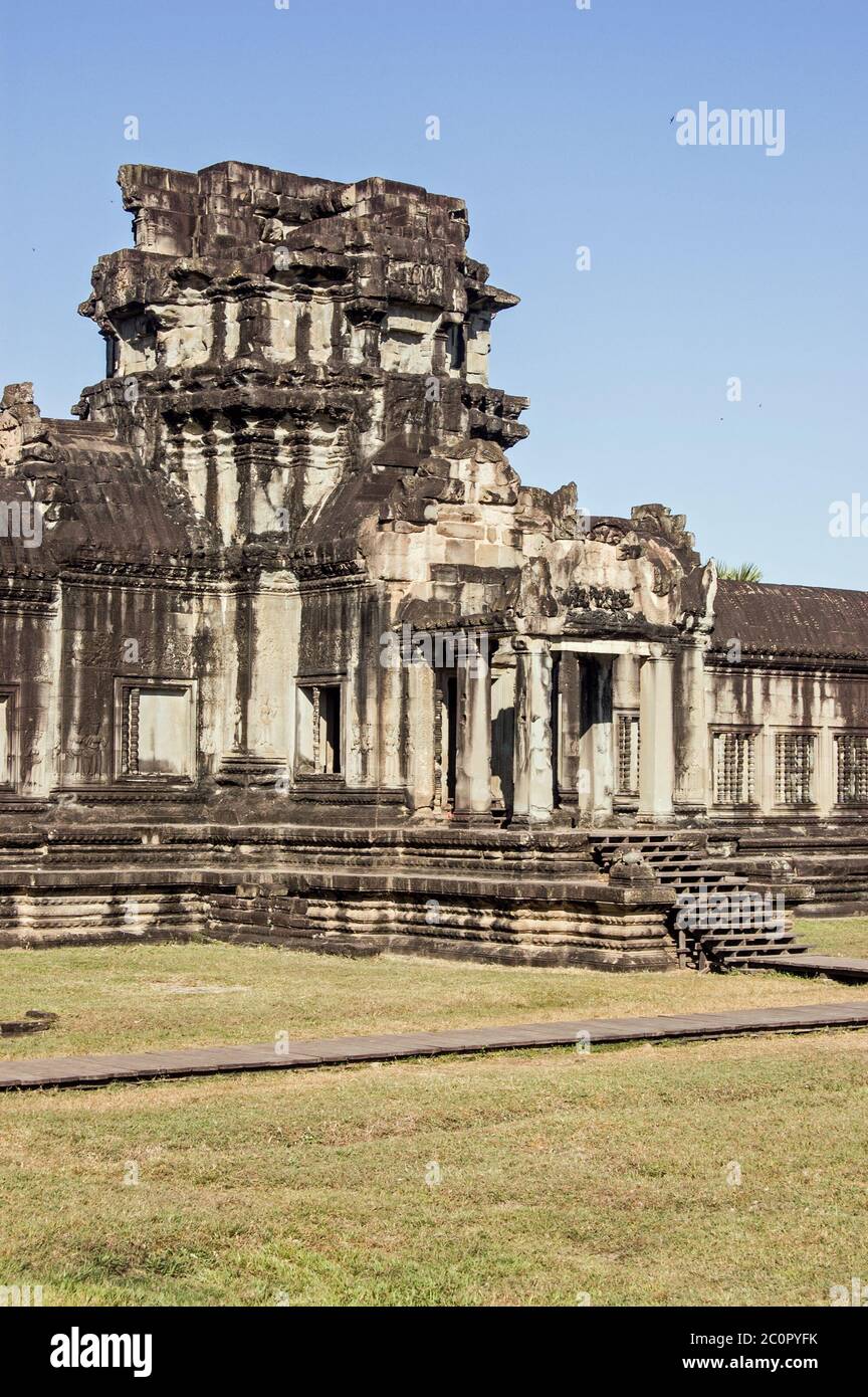 Eines der Tore, die von Elefanten an der Westgopura der vierten umschließenden Wand zugänglich sind. Khmer Empire Tempel von Angkor Wat, Siem Reap, Kambodscha. Stockfoto