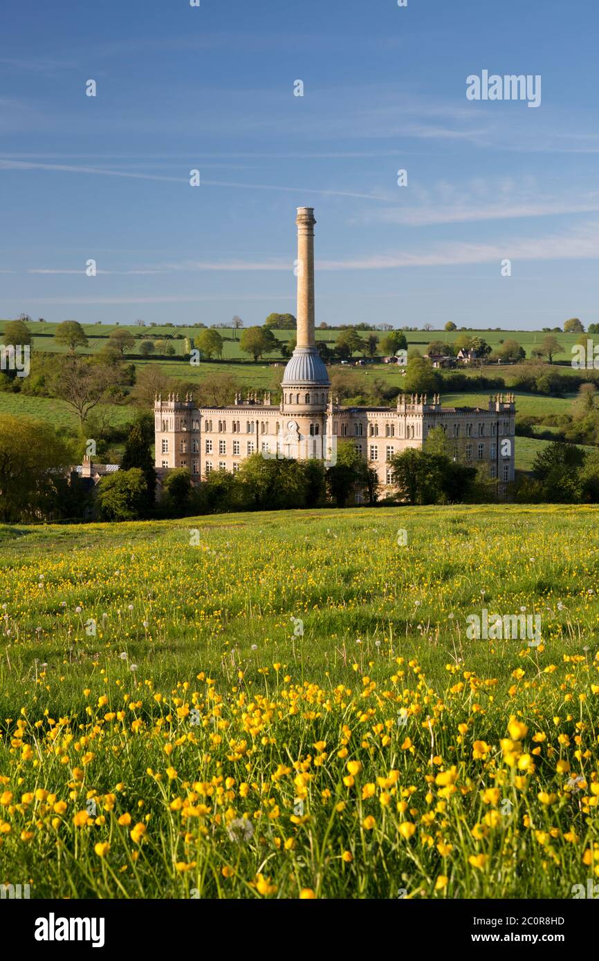 Bliss Tweed Mill with Buttercups, Chipping Norton, Cotswolds, Oxfordshire, England, Vereinigtes Königreich, Europa Stockfoto