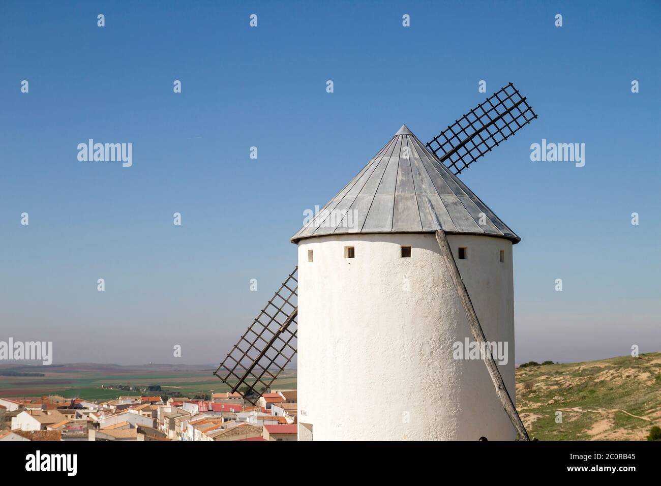 Traditionelle Turmmühle in Campo de Criptana, Ciudad Real, Spanien Stockfoto