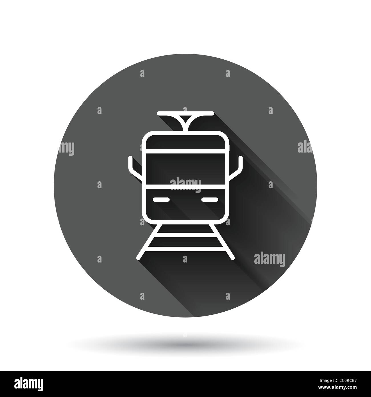 Metro Icon im flachen Stil. Zug U-Bahn Vektor-Illustration auf schwarzem runden Hintergrund mit langen Schatten-Effekt. Railroad Cargo Circle Button Business CO Stock Vektor