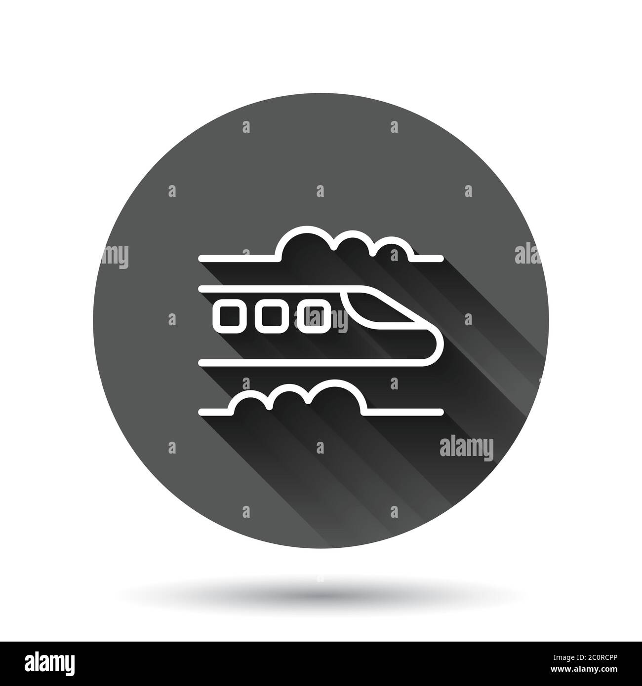 Metro Icon im flachen Stil. Zug U-Bahn Vektor-Illustration auf schwarzem runden Hintergrund mit langen Schatten-Effekt. Railroad Cargo Circle Button Business CO Stock Vektor