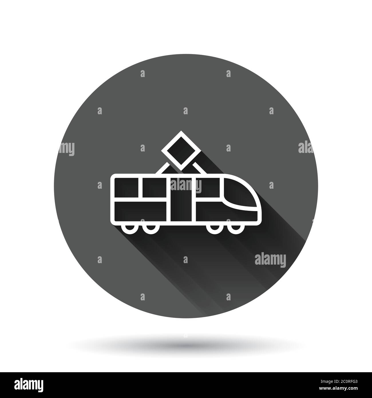 Metro Icon im flachen Stil. Zug U-Bahn Vektor-Illustration auf schwarzem runden Hintergrund mit langen Schatten-Effekt. Railroad Cargo Circle Button Business CO Stock Vektor