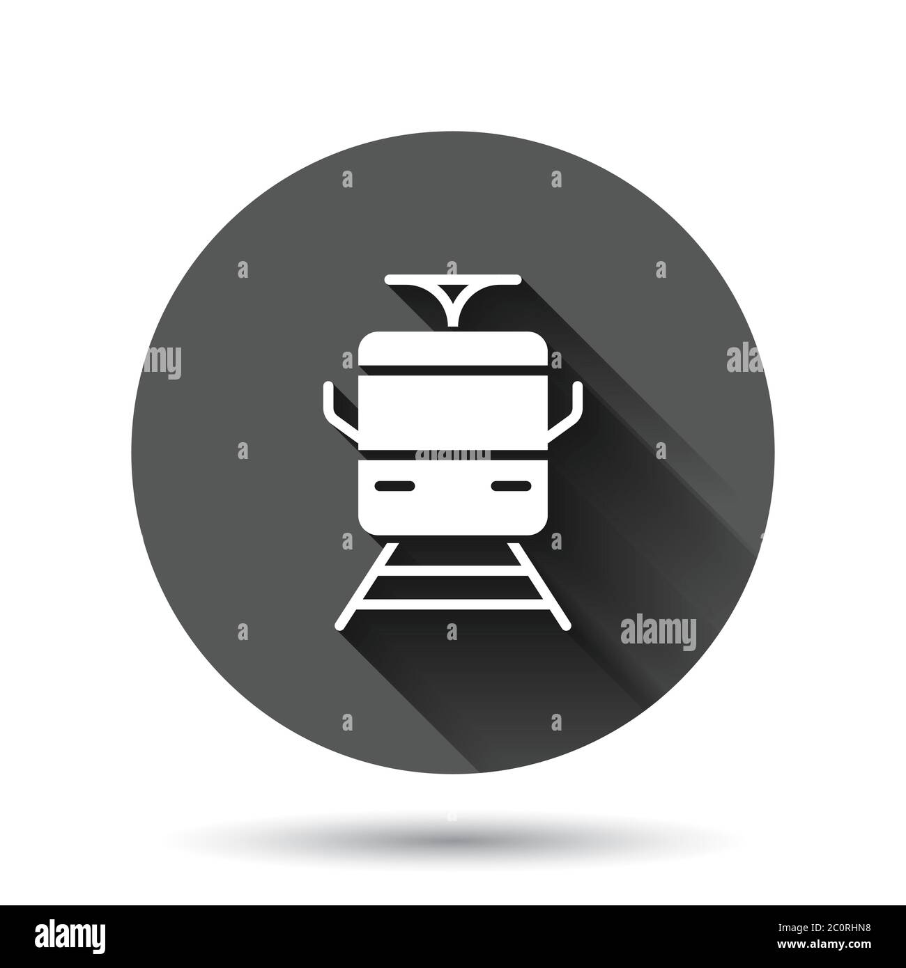 Metro Icon im flachen Stil. Zug U-Bahn Vektor-Illustration auf schwarzem runden Hintergrund mit langen Schatten-Effekt. Railroad Cargo Circle Button Business CO Stock Vektor