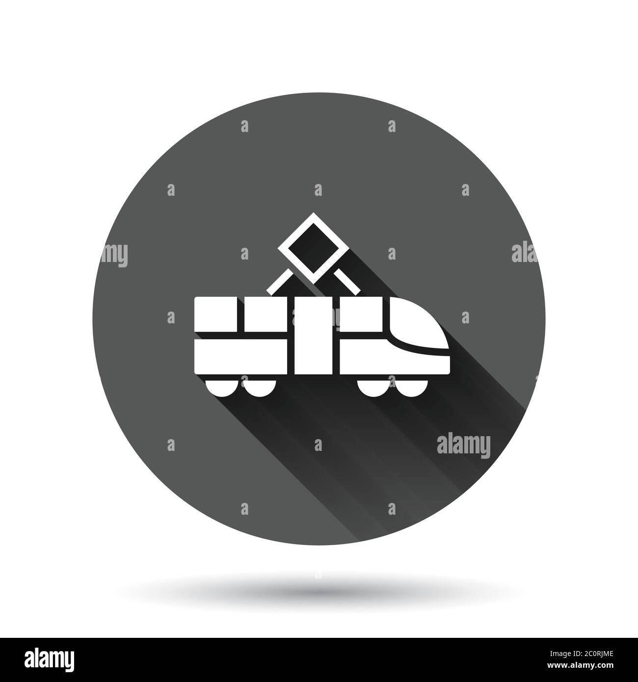 Metro Icon im flachen Stil. Zug U-Bahn Vektor-Illustration auf schwarzem runden Hintergrund mit langen Schatten-Effekt. Railroad Cargo Circle Button Business CO Stock Vektor
