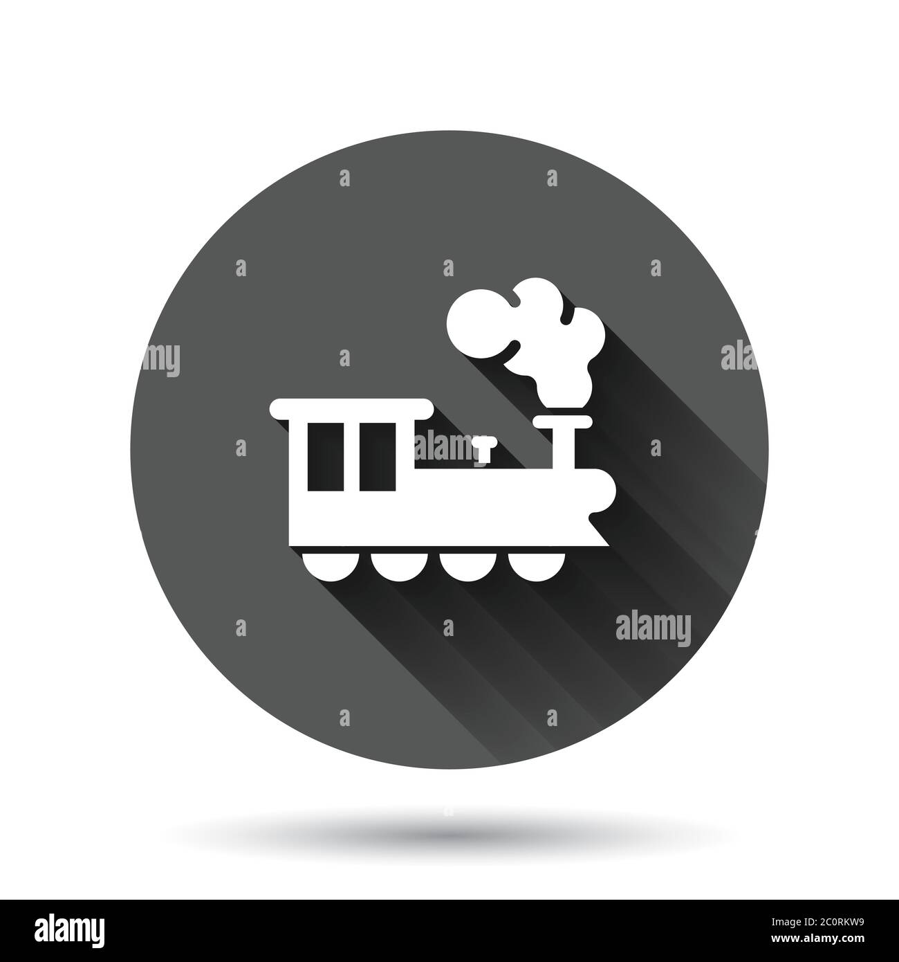 Metro Icon im flachen Stil. Zug U-Bahn Vektor-Illustration auf schwarzem runden Hintergrund mit langen Schatten-Effekt. Railroad Cargo Circle Button Business CO Stock Vektor
