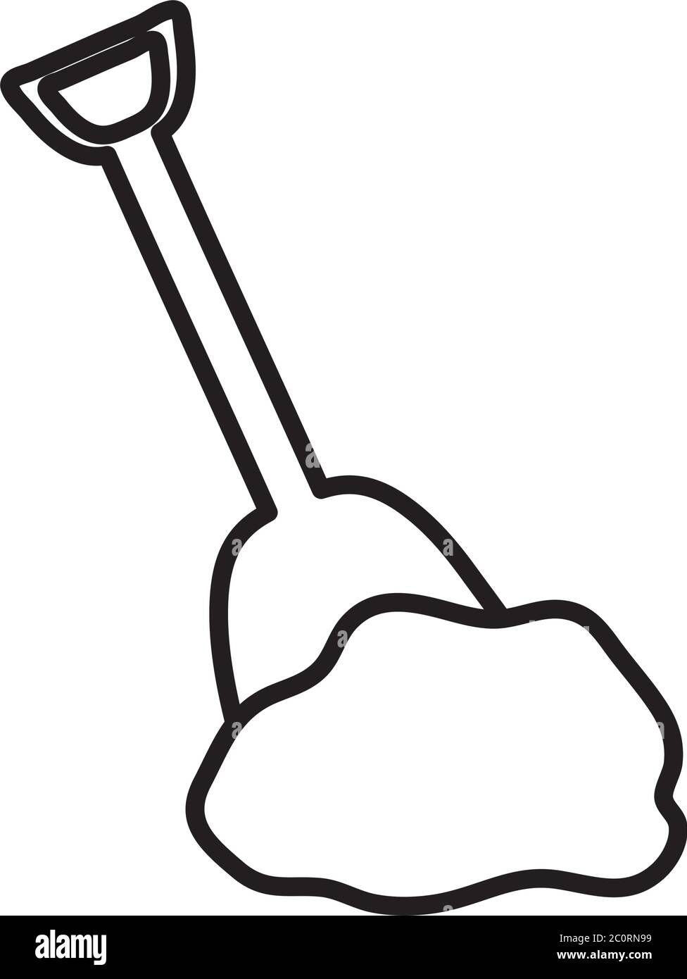 Schaufel Spielzeug mit Sand auf weißem Hintergrund, Linienstil, Vektor-Illustration Stock Vektor