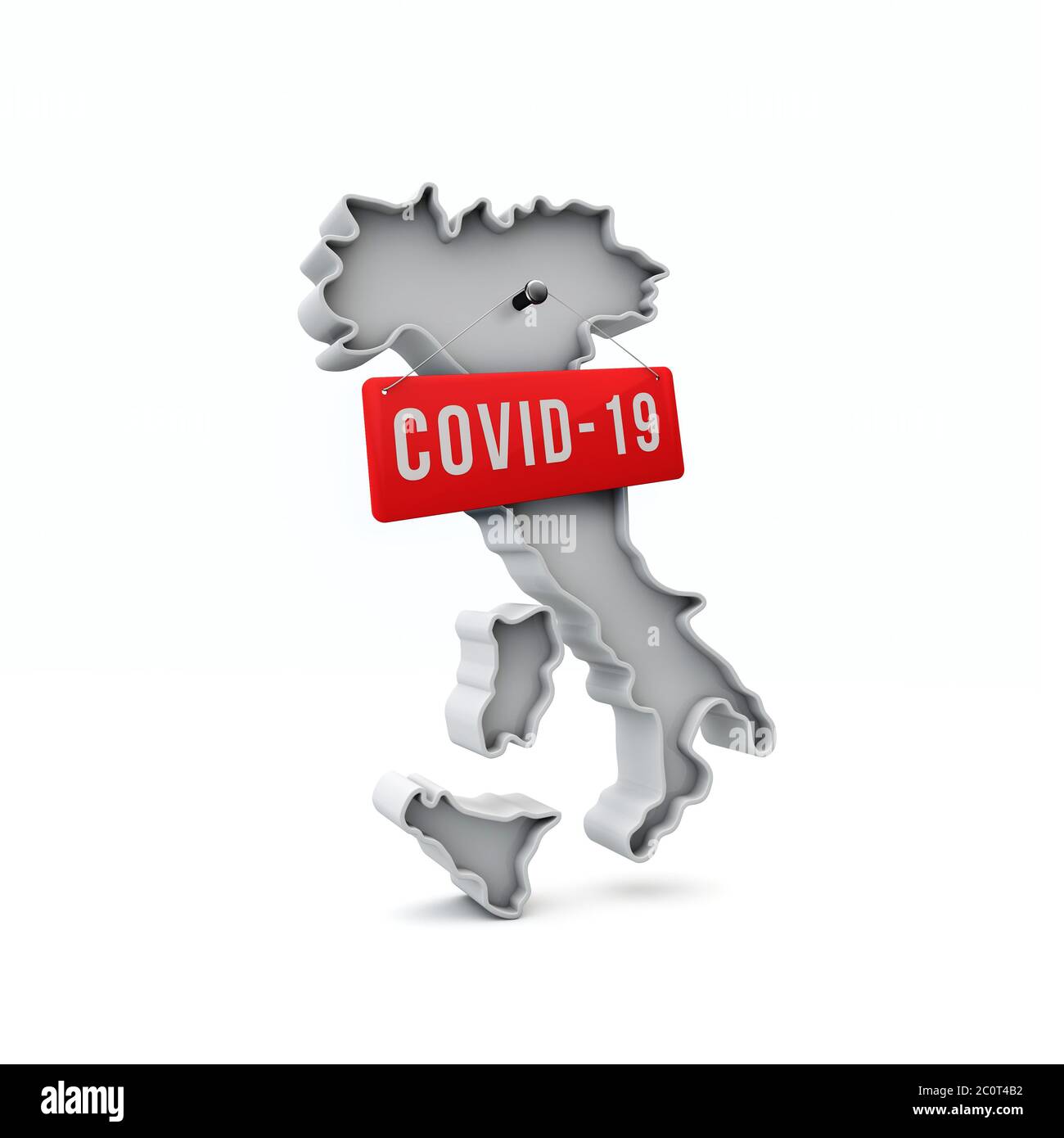 Italien Einfache 3D-Karte mit covid-19 Red Label 3D Rendering. Stockfoto