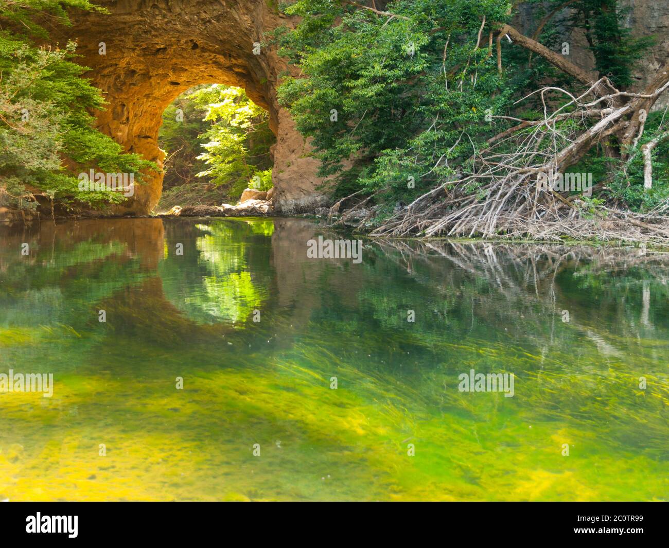 Große Naturbrücke am Sommertag, Rakov Skocjan, Slowenien Stockfoto