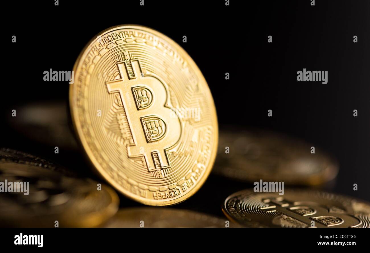Bitcoin Kryptowährung Münzstapel. Blockchain-Transferkonzept Stockfoto