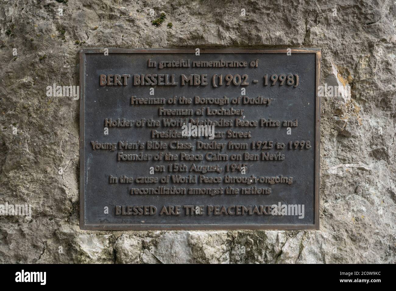 Gedenktafel an Bert Bissel MBE. Dudley, Großbritannien Stockfoto