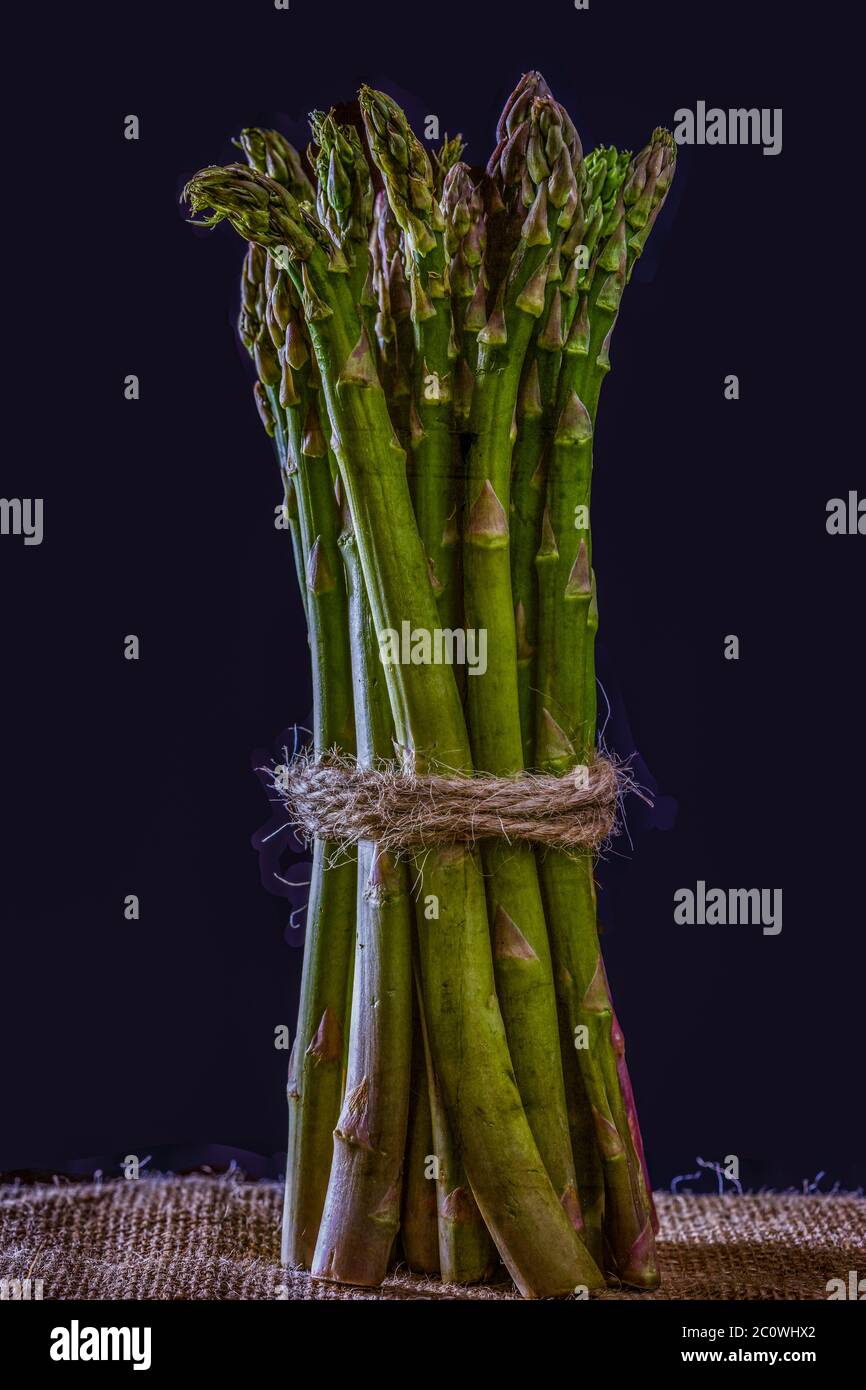 Ein Bündel Spargel auf dunklem Hintergrund. Stockfoto