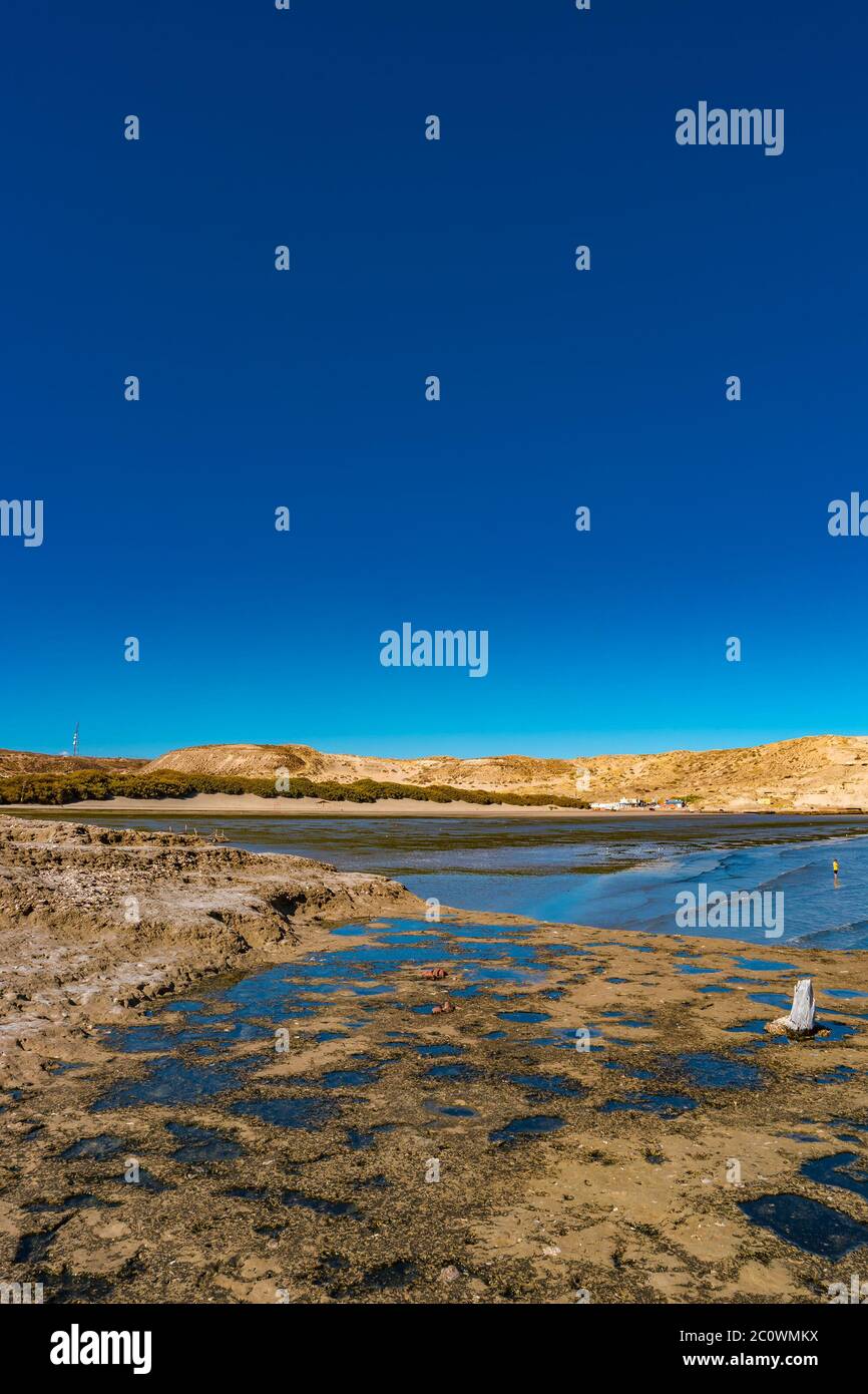 Wunderschöne Atlantikküste in Halbinsel Valdes Patagonia bei Puerto Piramides, Argentinien, Sommerzeit Stockfoto