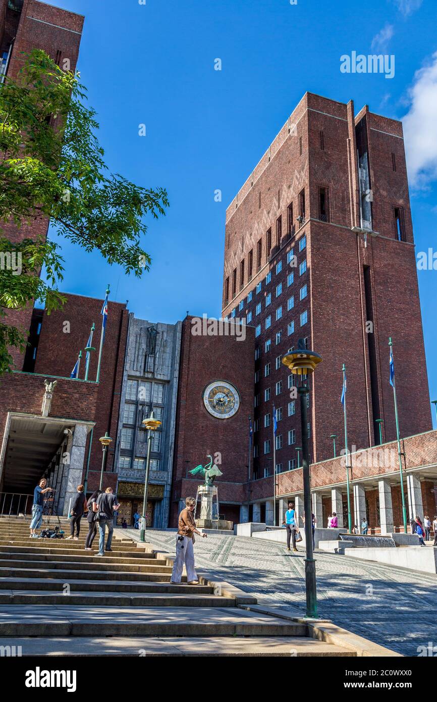 Rathaus und Denkmäler in Oslo, Norwegen Stockfoto