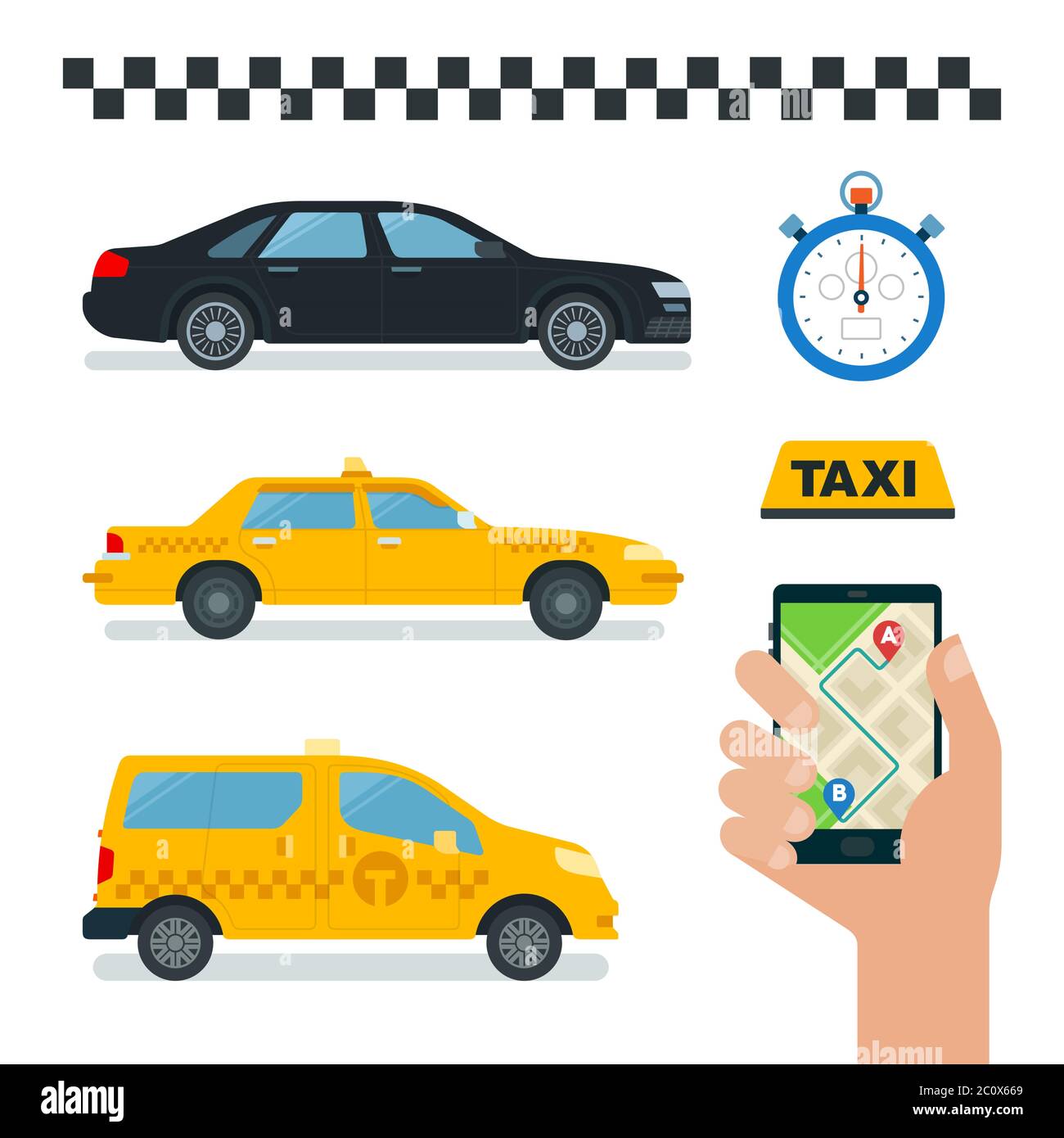 Collection Elements Service Taxi Vektor-Symbole in flachem Design. Stock Vektor