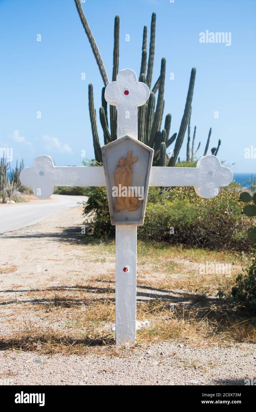 Überqueren Sie die Via Crucis zur Kapelle Alto Vista, Aruba Stockfoto