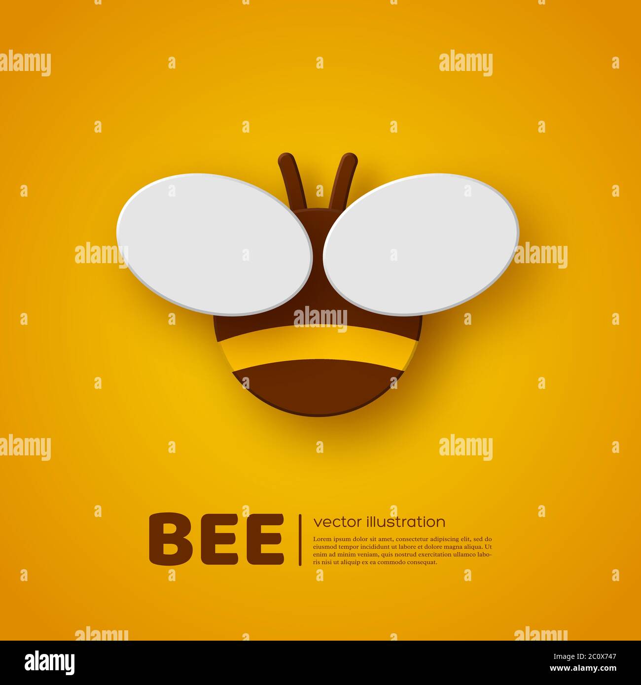 Papier geschnitten Biene. Element für Bienenzucht und Honigproduktdesign. Gelber Hintergrund, Vektorgrafik. Stock Vektor