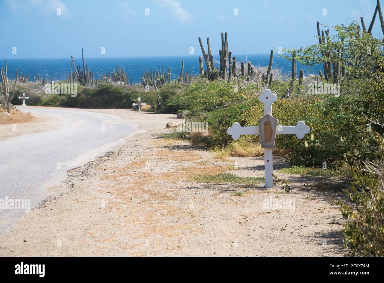 Stationen des Kreuzes entlang der Straße nach Alto Vista Kapelle, Aruba Stockfoto