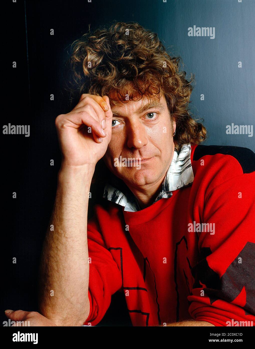 Robert Plant bei WEA Records, London 1986 Stockfoto