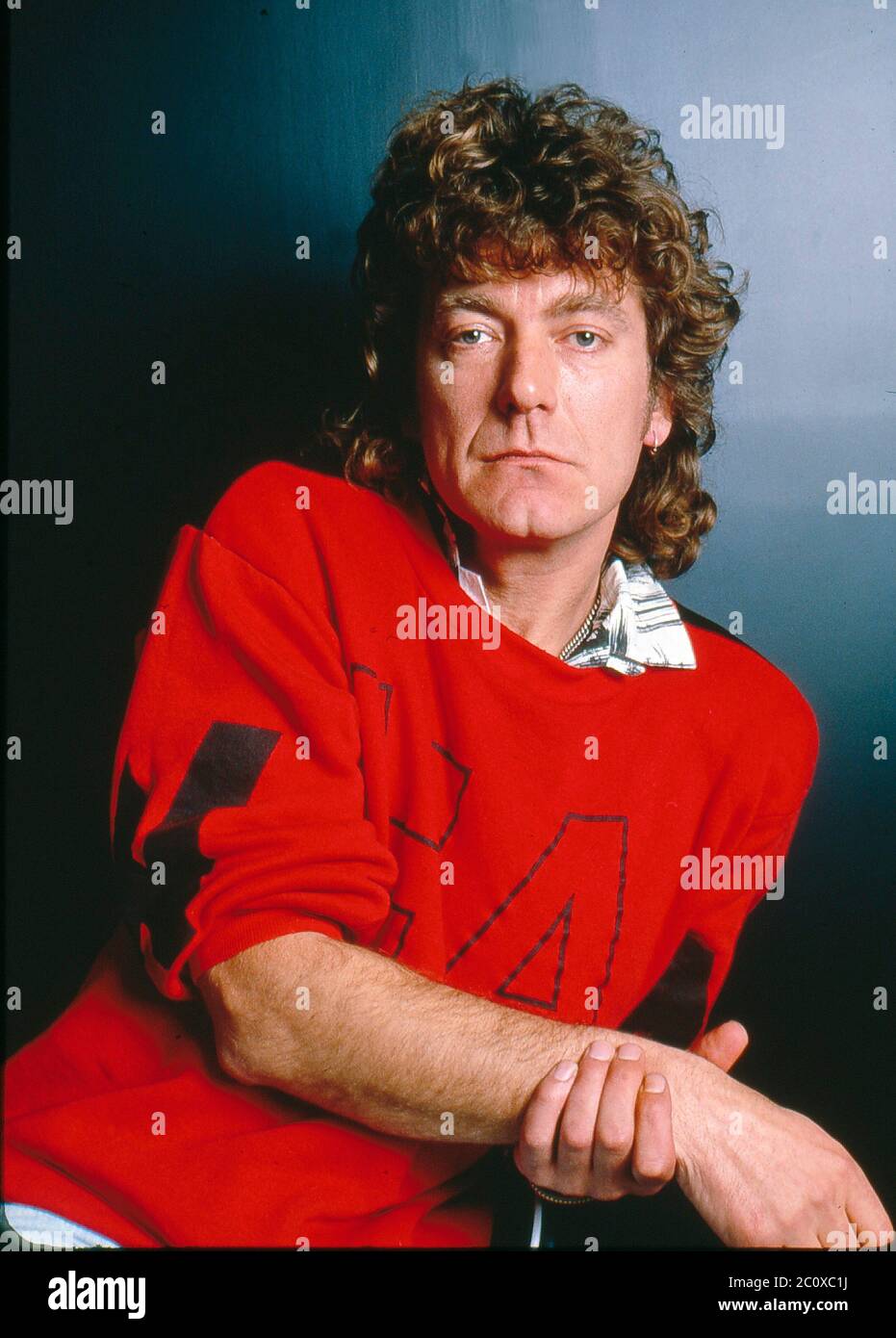 Robert Plant bei WEA Records, London 1986 Stockfoto