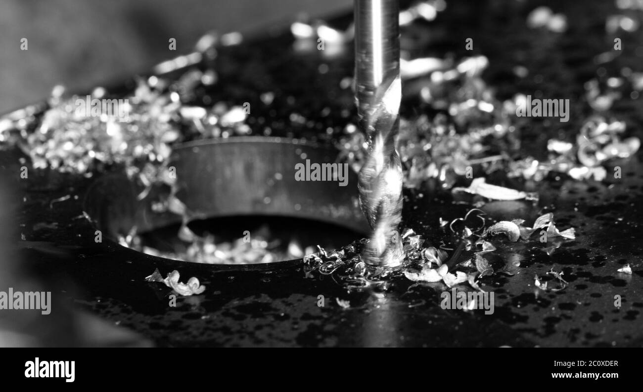 Nahaufnahme einer CNC-Bohrung Stockfoto