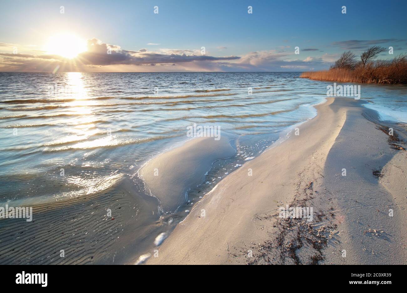 Sonnenschein über der großen Ijsselmeer Seenküste Stockfoto
