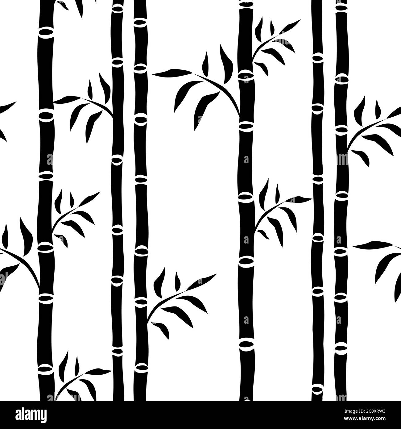 Bambus Bäume nahtlose Muster. Blatt floralen Hintergrund Bambus Stiele Silhouette. Grafik Schwarzweiß-Zeichnung monochrom. Für Webseiten Hintergründe, Oberflächen Texturen, Textil. Vektorgrafik Stock Vektor
