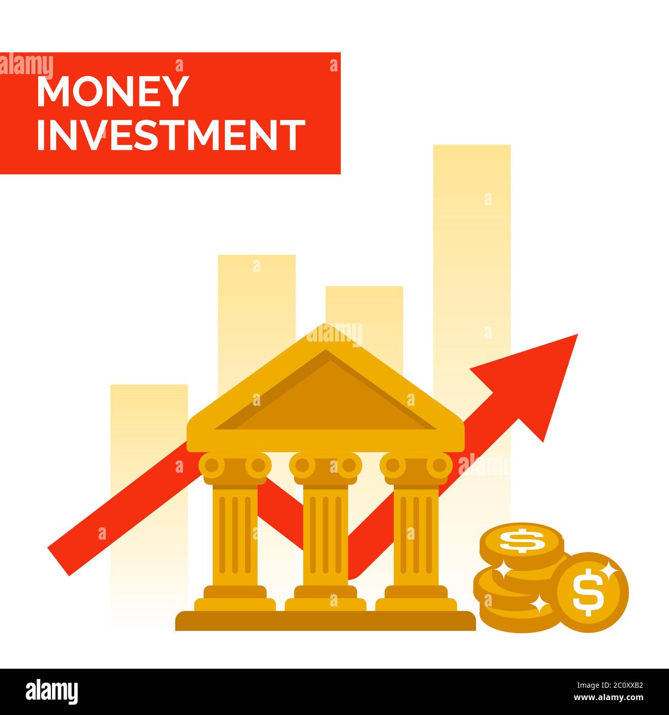 Vektor-Illustration der finanziellen Investition in eine Bank. Geeignet für langfristige Einsparungen, Finanzpläne und profitable Anlagedienstleistungen. Stock Vektor