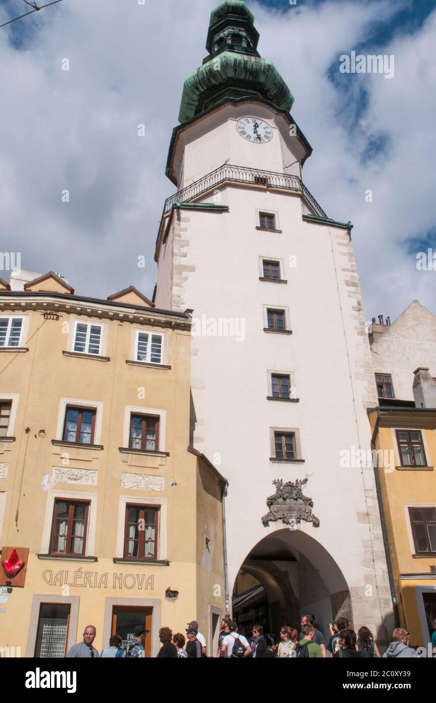 St. Michaels Tor (Michalska brana), eine Wahrzeichen mittelalterliche Festung in Bratislava, Hauptstadt der Slowakei. Der Turm beherbergt heute ein Museum. Stockfoto
