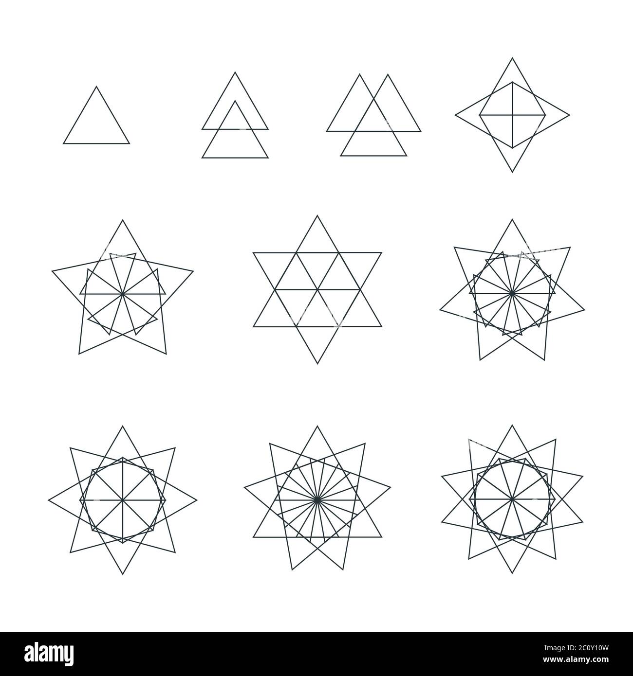 Dreieck Kontur verschiedene heilige Geometrie gesetzt Stockfoto