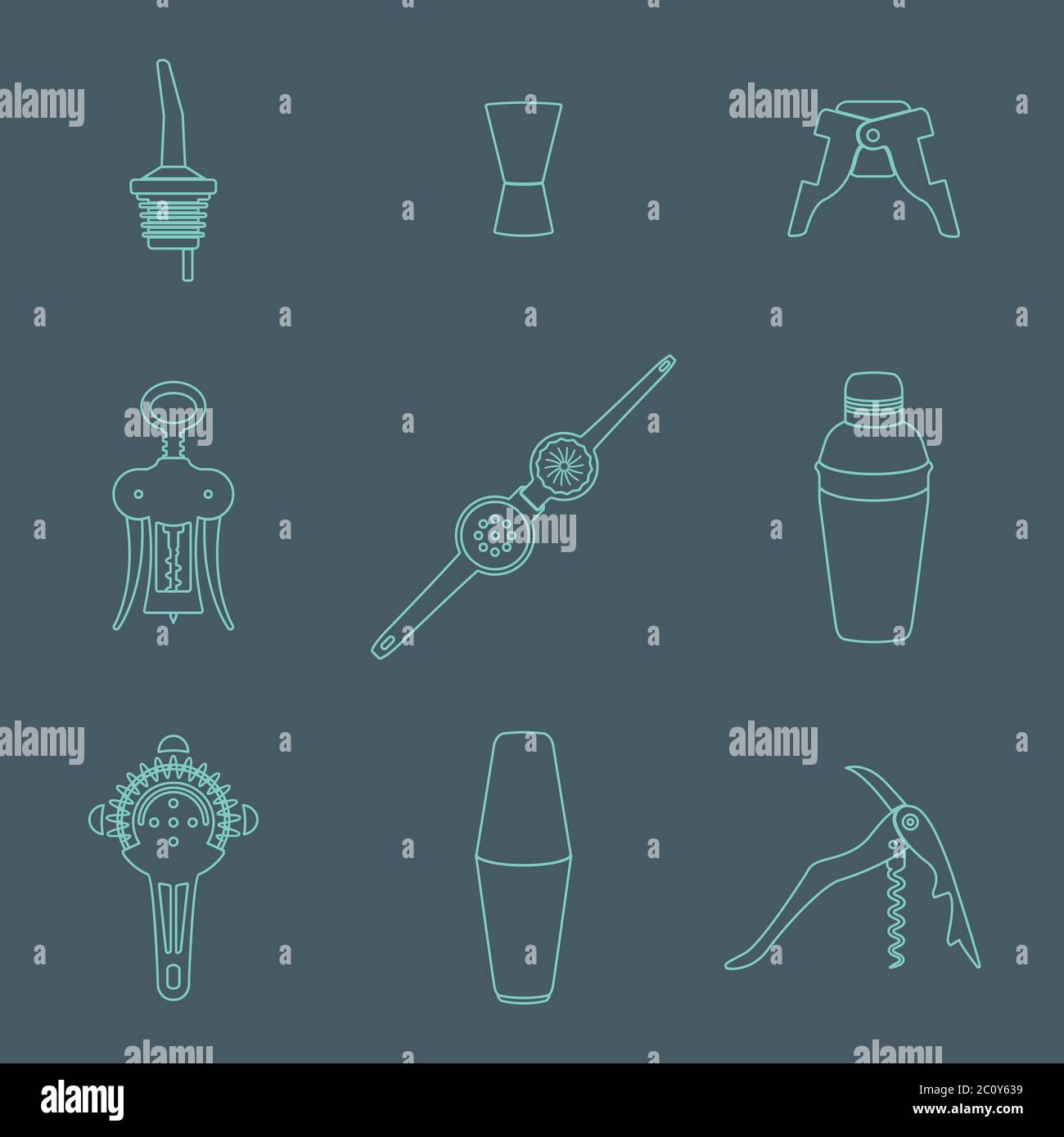 Umreißen Symbole Barman Instrumente Set Stockfoto