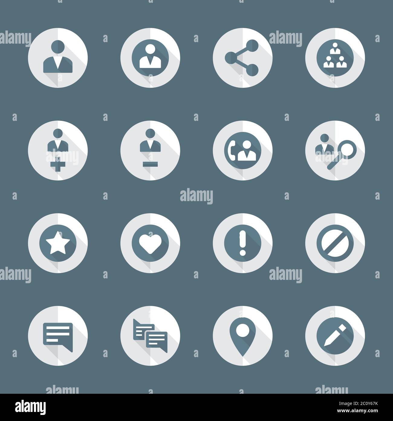 Flat Stil verschiedene soziale Netzwerk Aktionen Symbole gesetzt Stockfoto