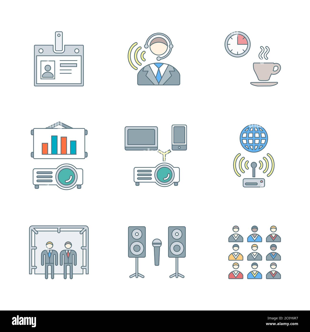 Farbige Symbole für Konferenzkonzepte Stockfoto