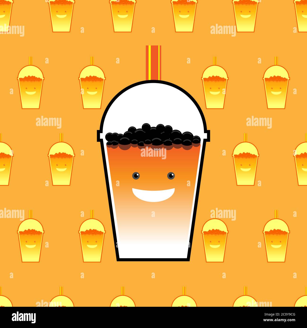 Bubble Milch Tee, Thai Tee Geschmack. Nahtloses Muster des Lieblings-Eisgetränks. Sehr berühmter Drink von Thailand, Taiwan und auf der ganzen Welt. Stock Vektor