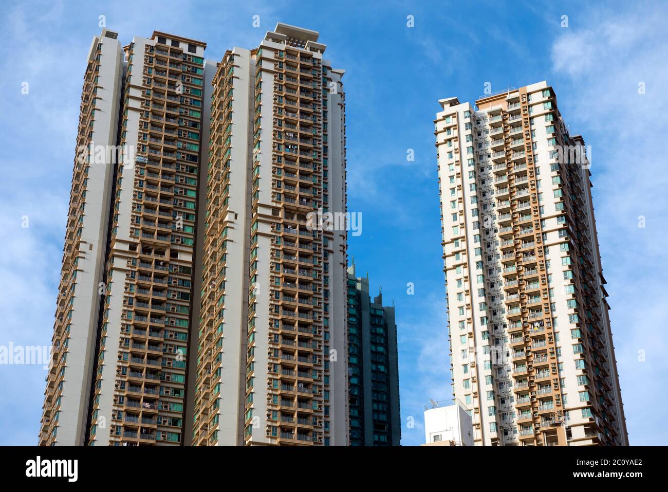 Außenansicht von neuen Wohngebäuden, Hongkong, China. Stockfoto