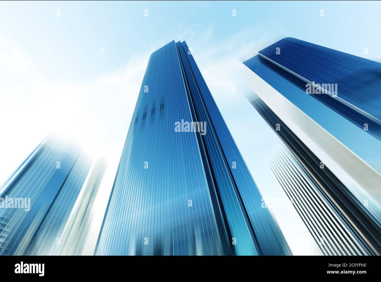 Look Up modernes Bürogebäude in Wolke Himmel Stockfoto