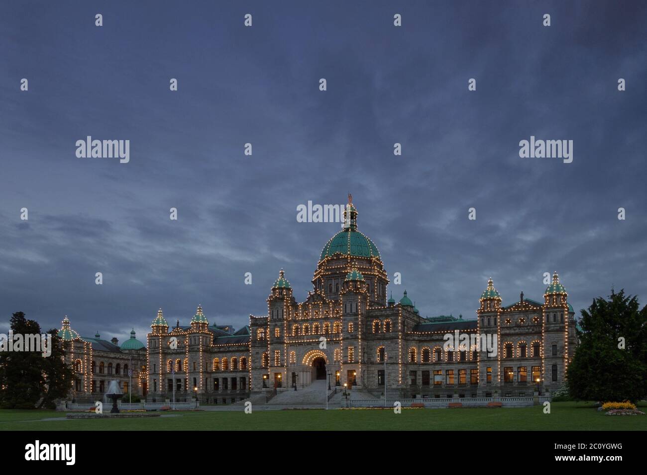 Detail der Abendansicht des Regierungshauses in Victoria BC Stockfoto