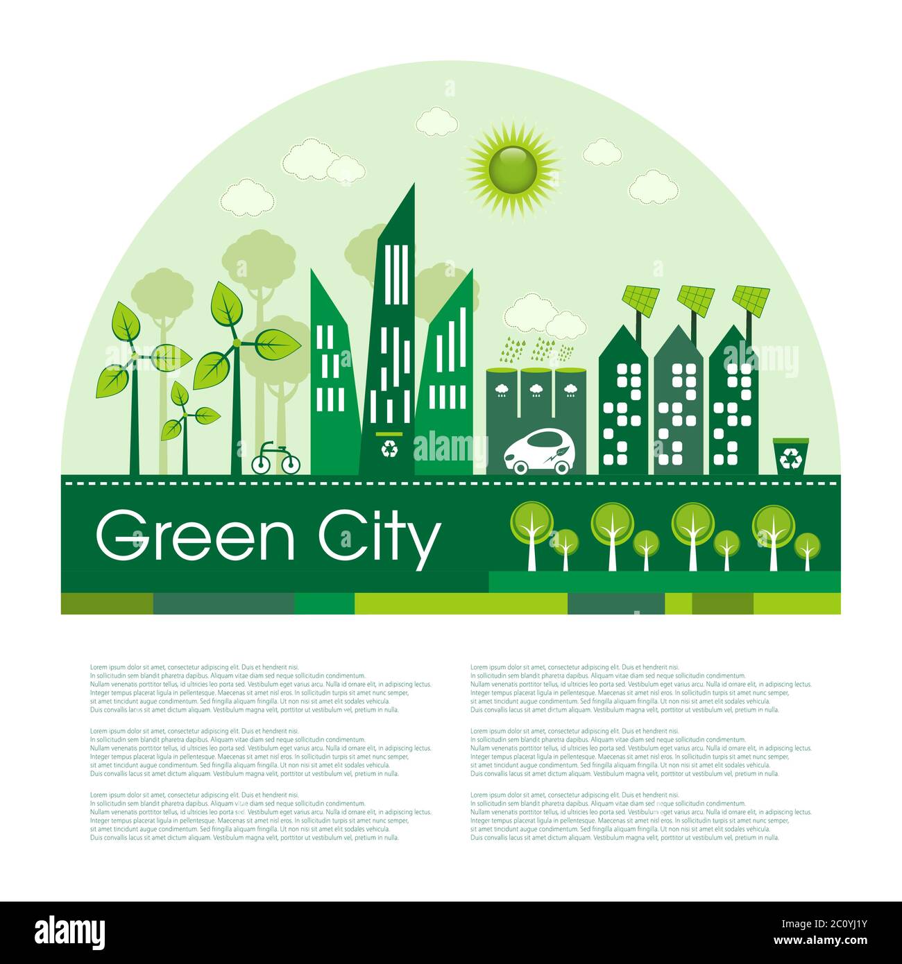 Green Eco City Living Konzept. Fügen Sie Ihren eigenen Text hinzu. Stock Vektor