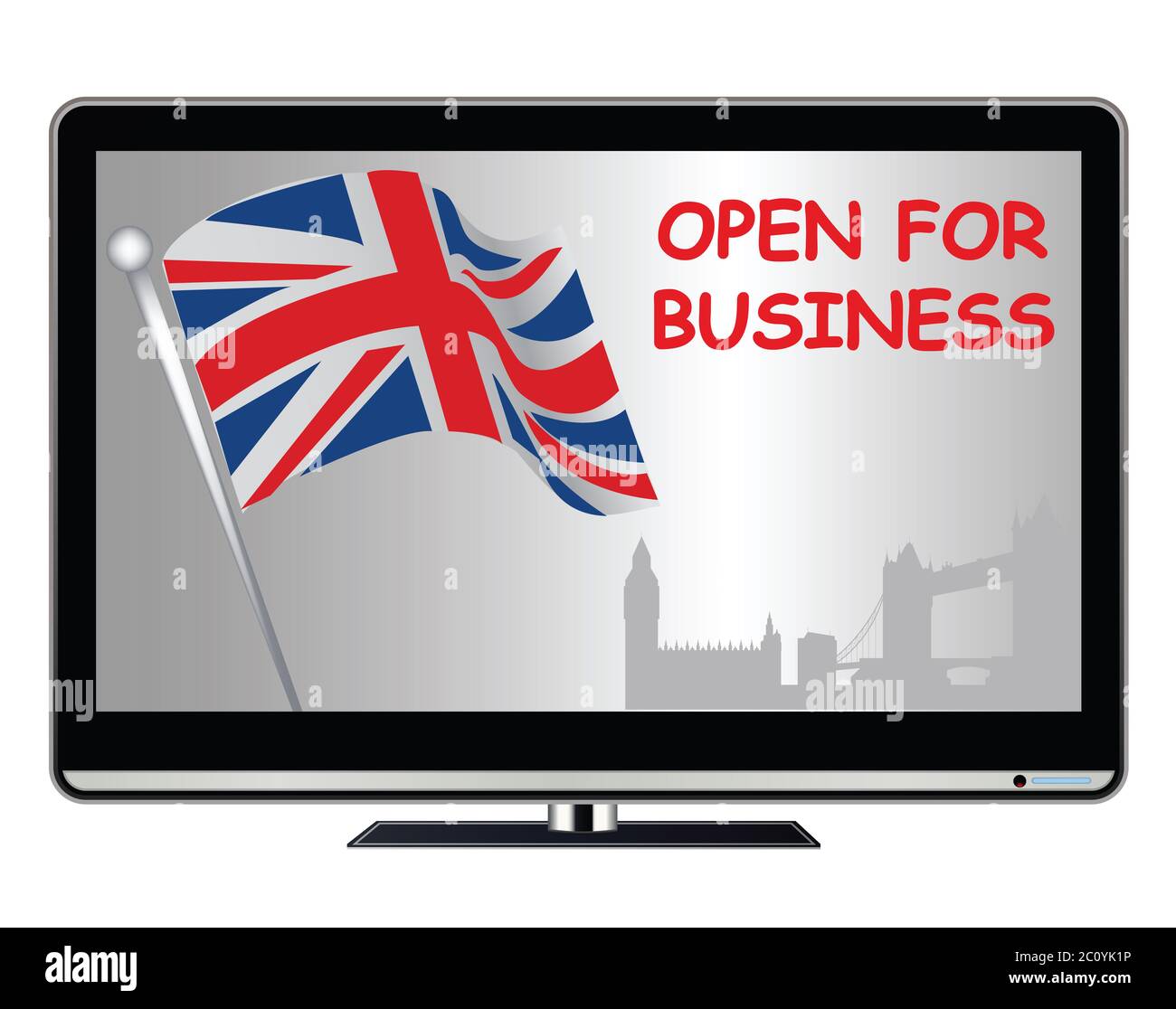 TV-Werbung, in der das Vereinigte Königreich nach der weltweiten Pandemie-Wirtschaftsniederlegung für Geschäfte geöffnet ist Stockfoto