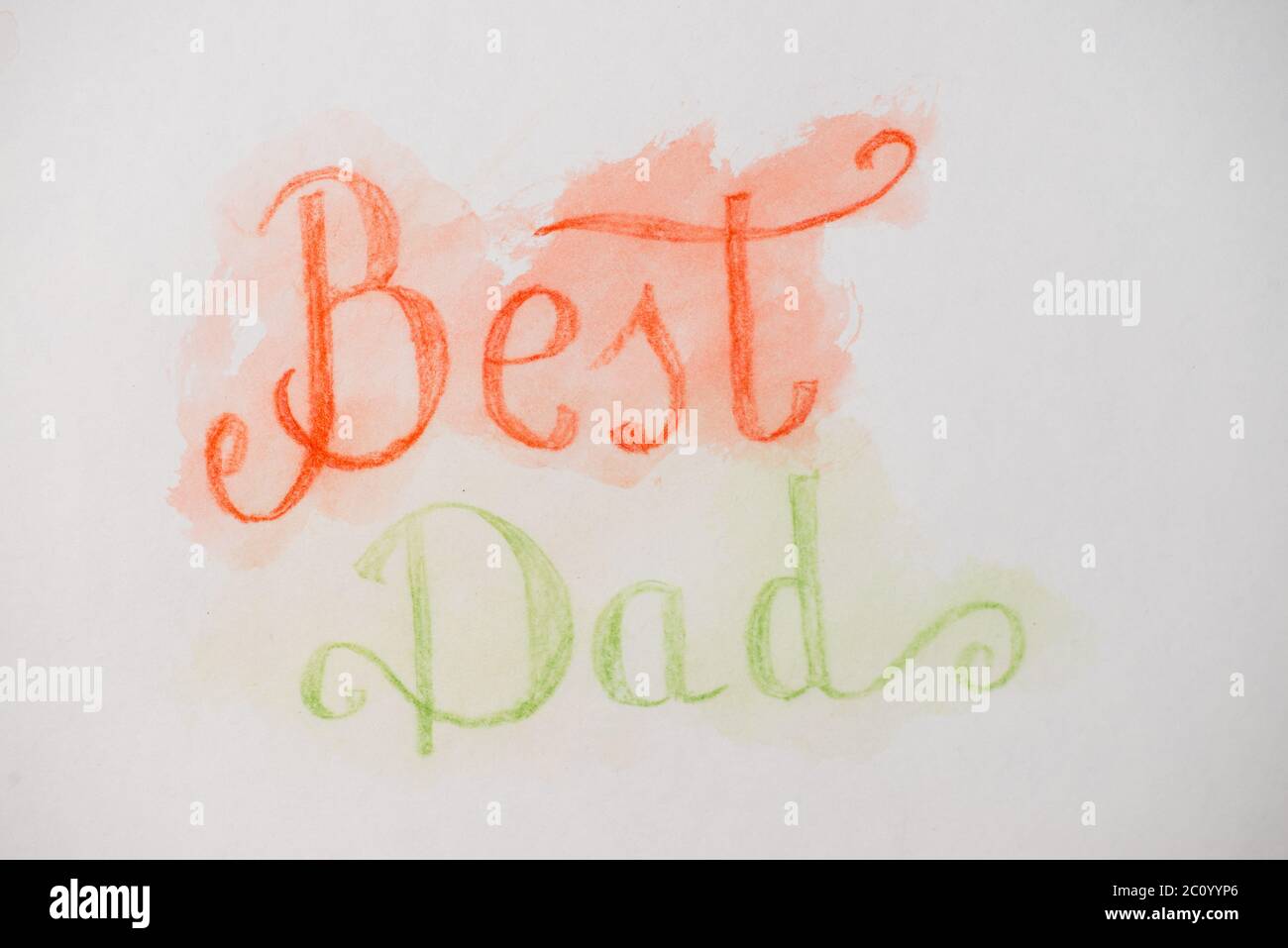 Beste Papa rot und grüner Schrift. Väter Tag Grußkarte. Aquarell hand gezeichnete Abbildung. Stockfoto
