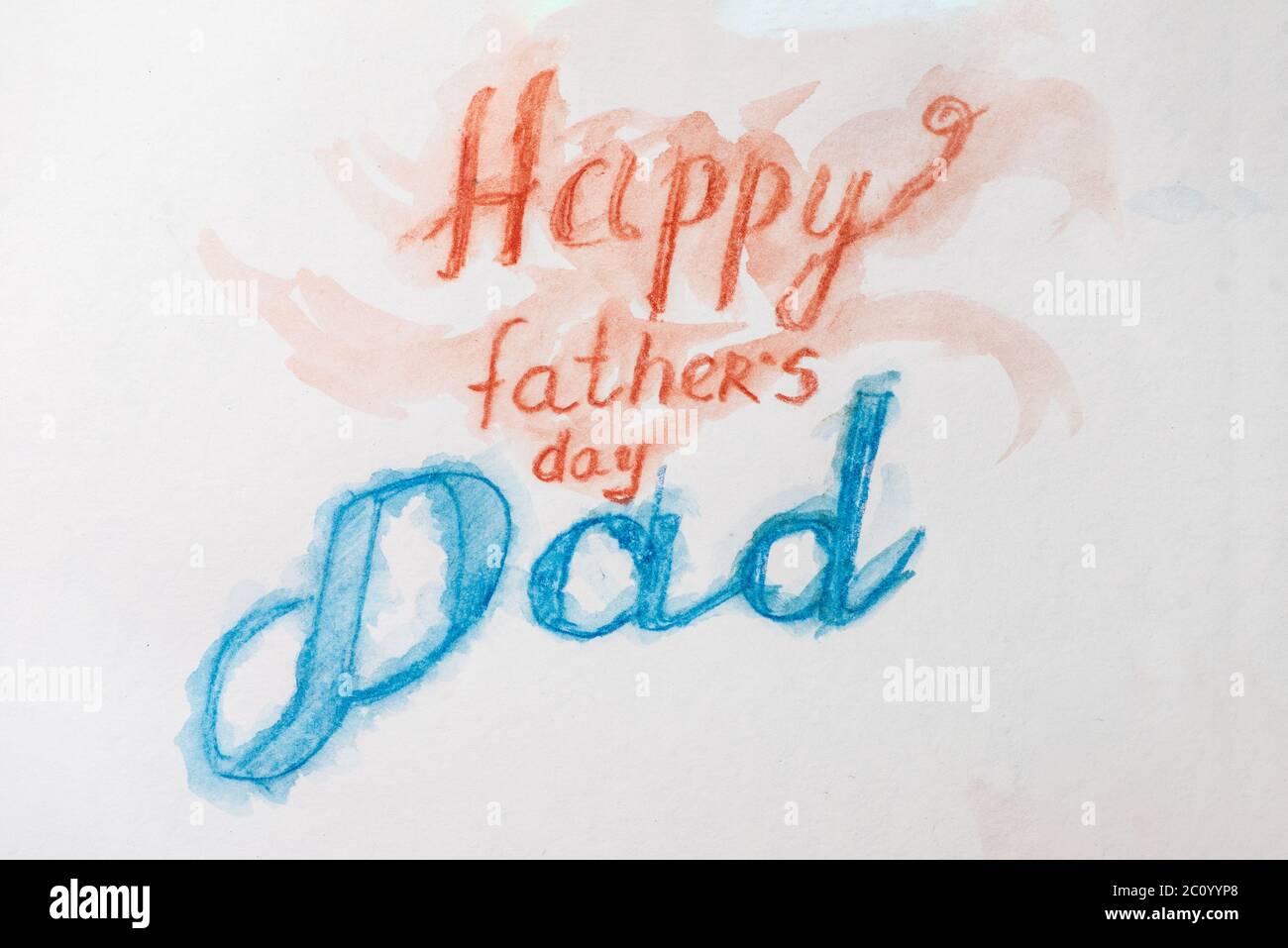 Glückliche Väter Tag Schriftzug Grußkarte. Aquarell hand gezeichnete illustration Stockfoto