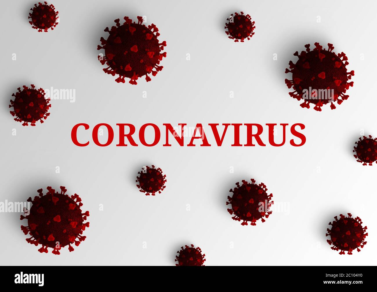 Banner mit roten Molekülen des Covid-19 Coronavirus, ein Virus, das akute Atemwegsinfektionen und häufige Erkältungen verursacht, SARS-CoV-2 Moleküle. Stockfoto