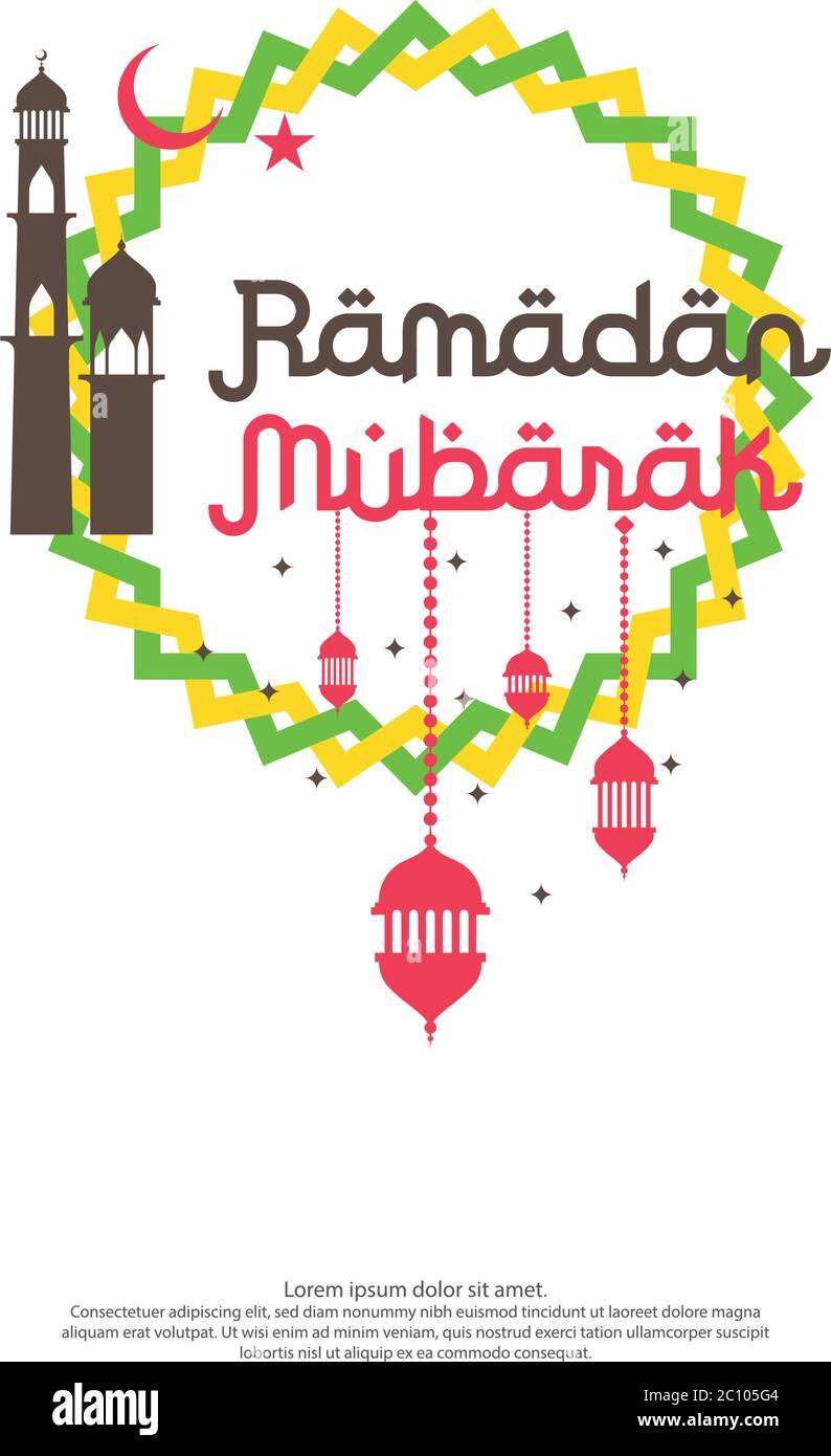 Ramadan Mubarak Vektor Typografie für islamische Design-Feier. Ramadan Kareem oder eid Grußkonzept für Einladungsbanner oder Kartenhintergrund Stock Vektor