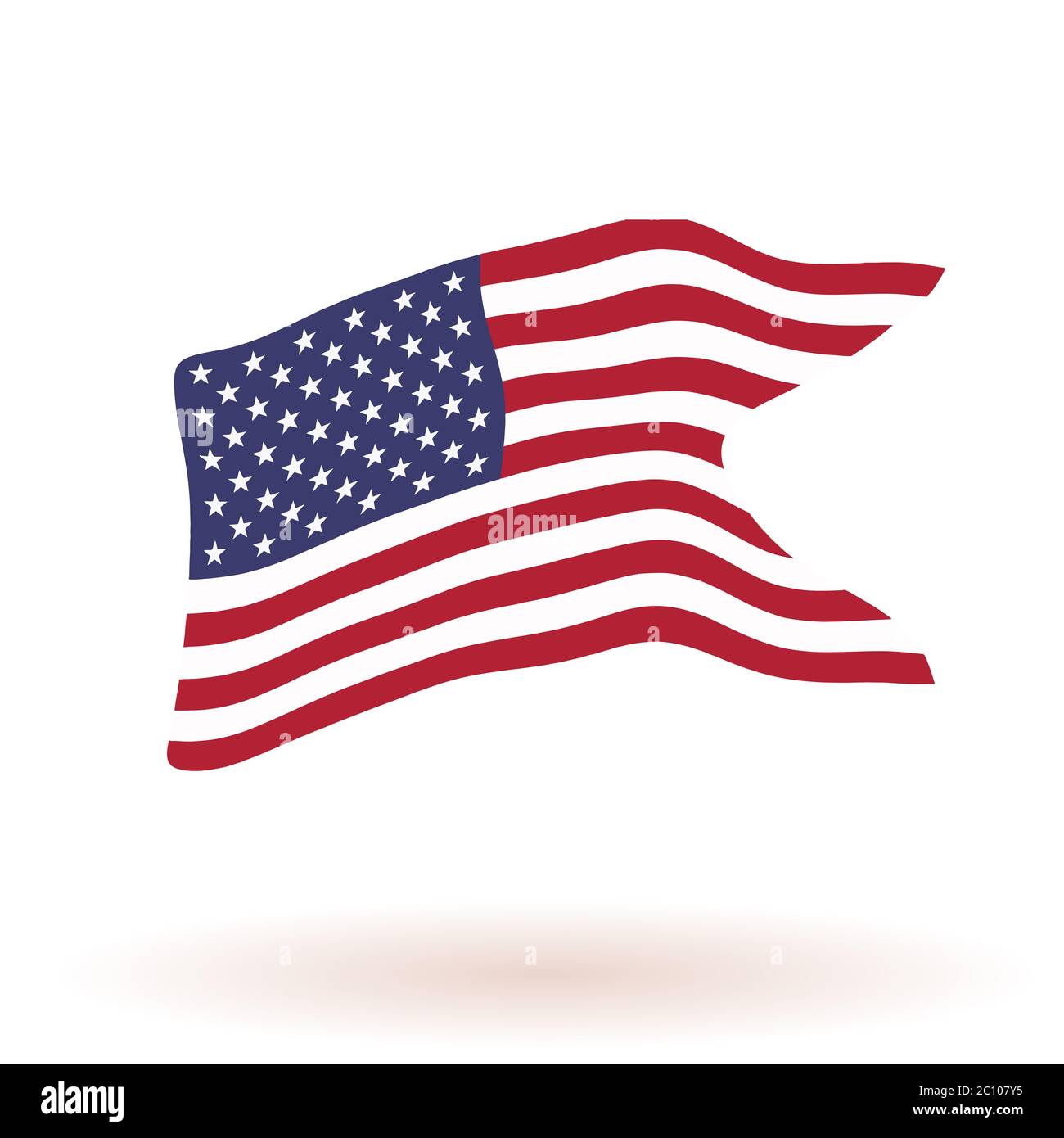 Abbildung einer wehenden Flagge der Vereinigten Staaten von Amerika. Tag der Unabhängigkeit Stockfoto