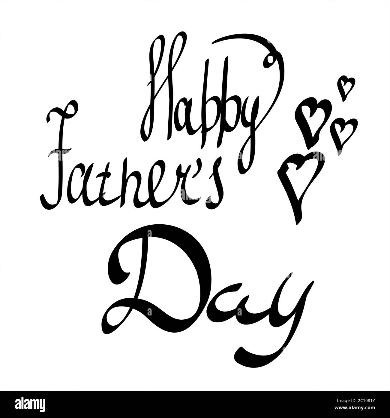 Happy Fathers Day mit Herzen. Handgeschriebene Schriftzüge, T-Shirt-Print-Design, typografische Komposition isoliert auf weißem Hintergrund Stockfoto