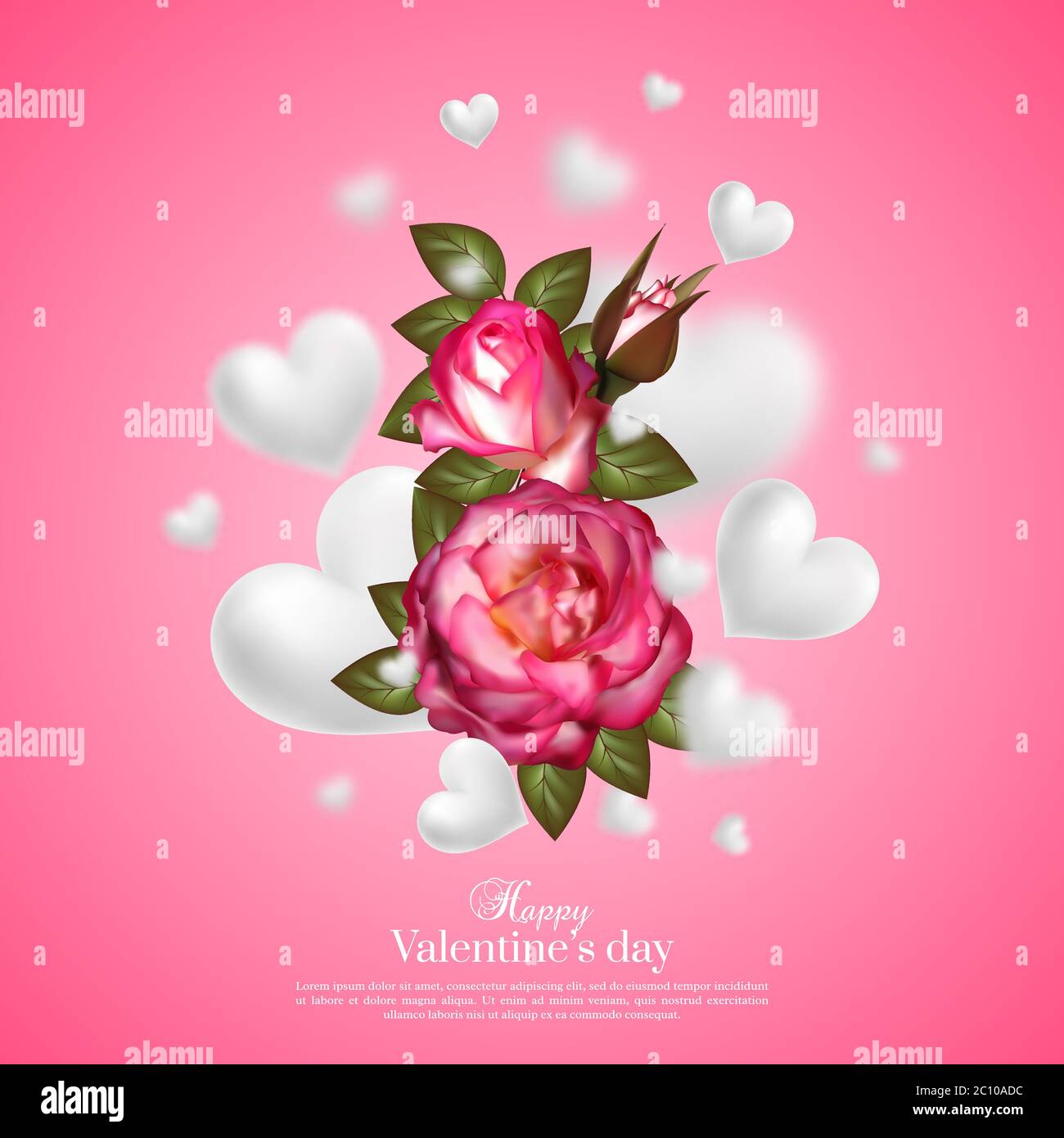 Realistische 3d-Valentinskarte mit Blumenmuster. Stock Vektor