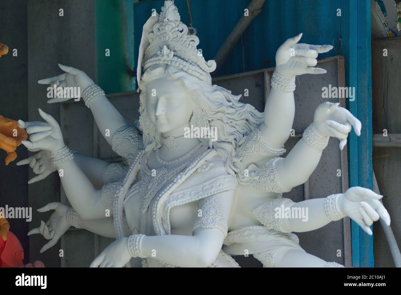 Idol der hinduistischen Göttin Durga in Bengalen der Durga Puja Festival Stockfoto