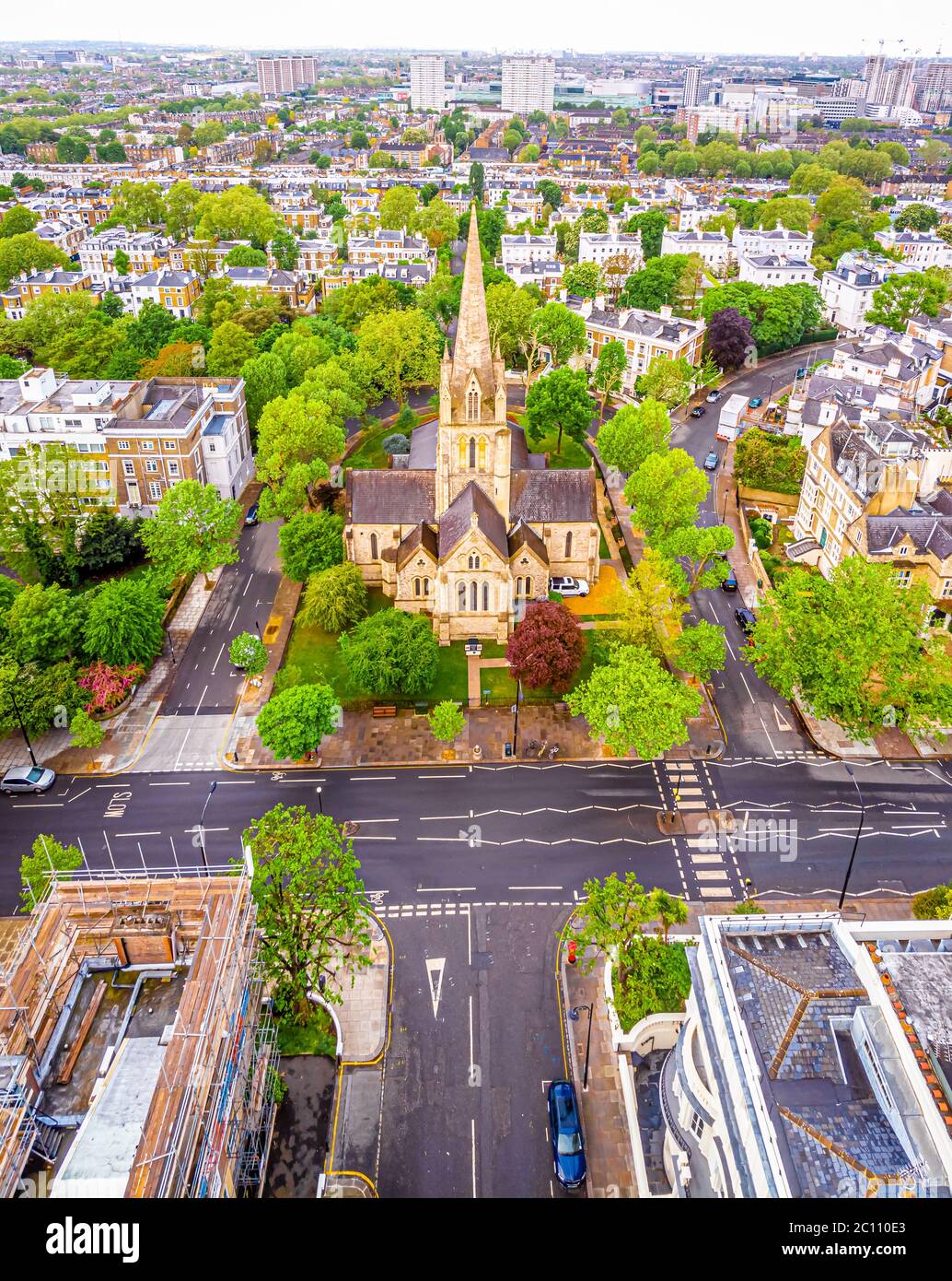 Luftaufnahme der St. John’s Church in the Morning, London, Großbritannien Stockfoto